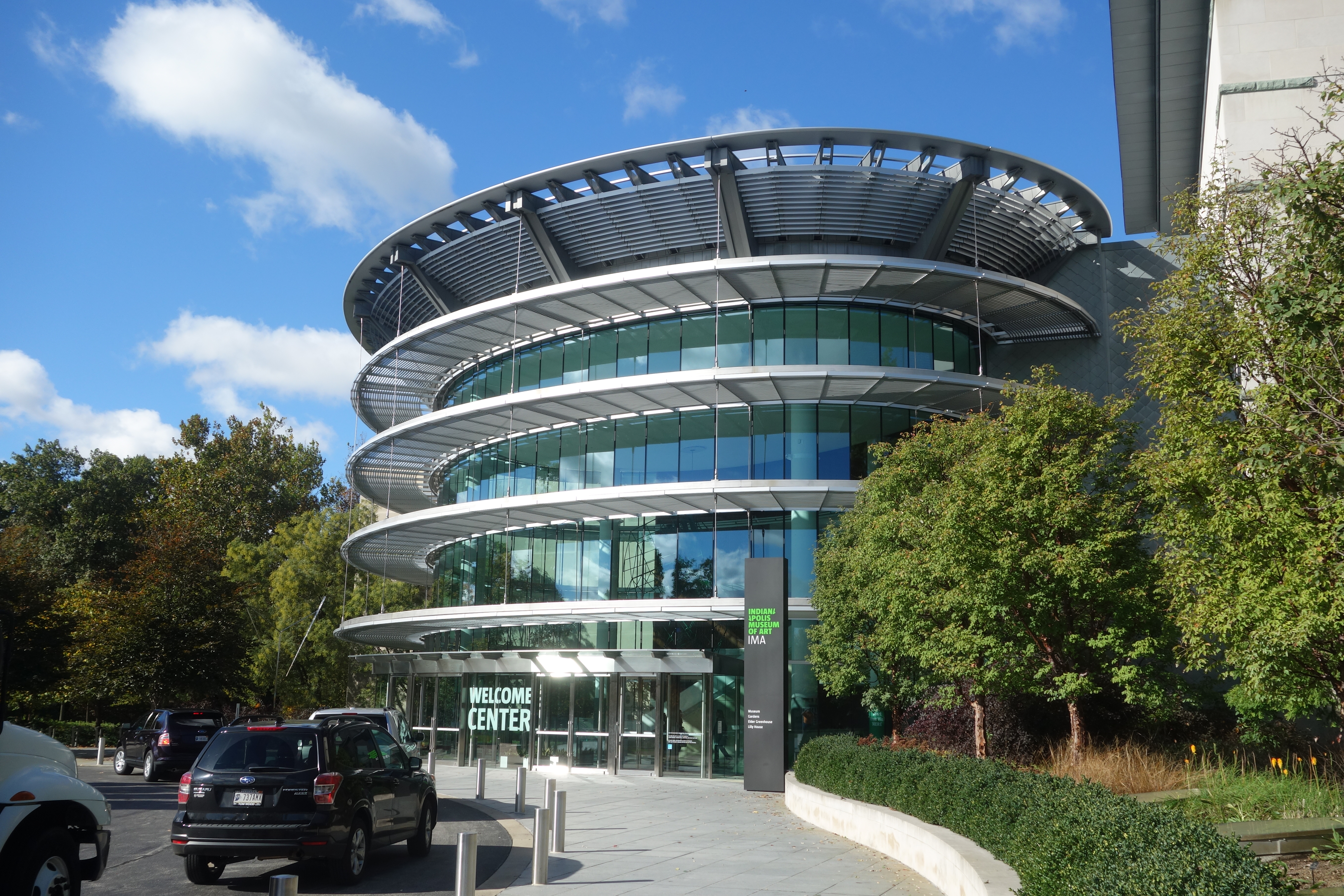Newfields main building and glass entrance
